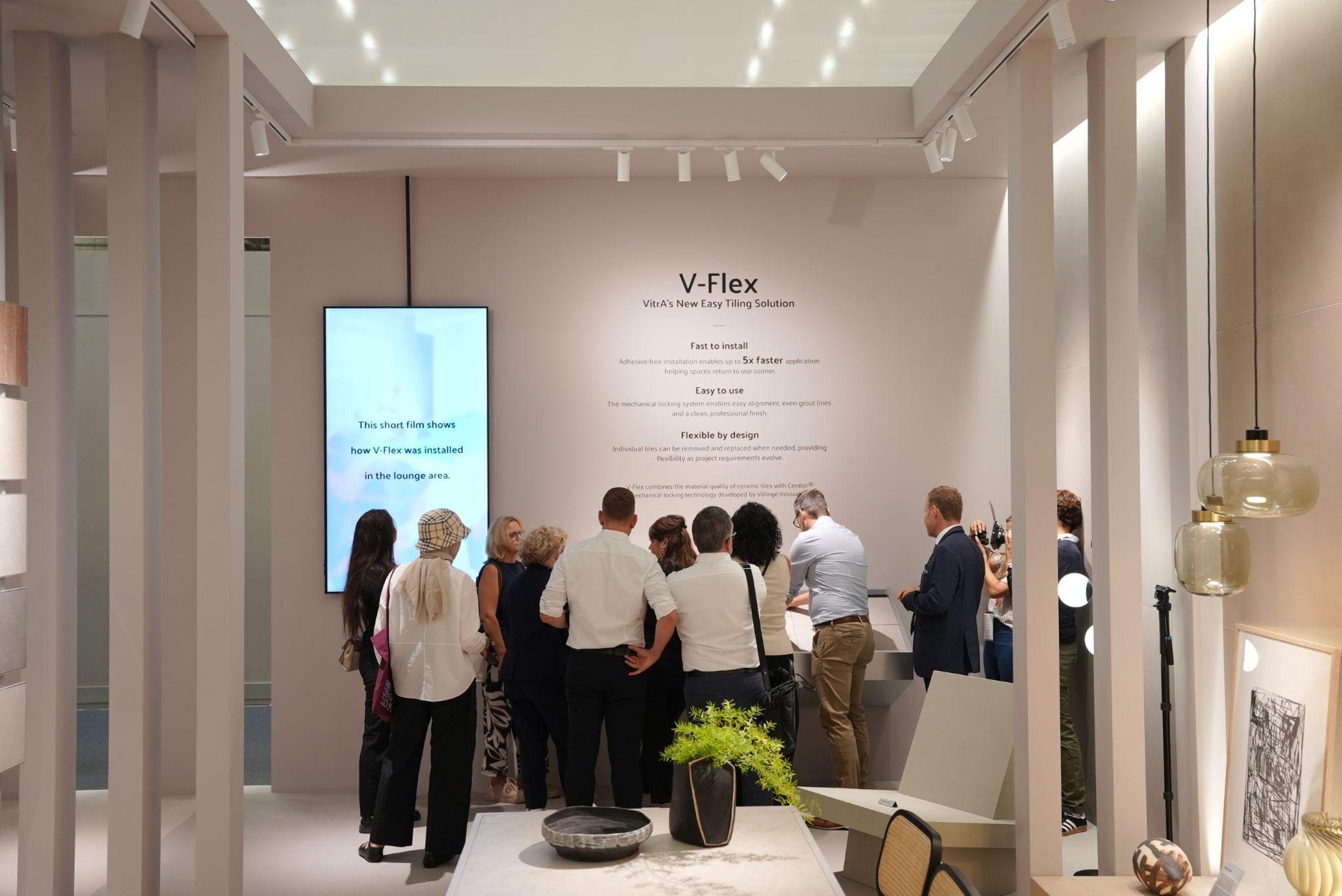 Visitors at the V-Flex installation display: Deciphering the Surface: The Code and a New Grammar of Design from VitrA Tiles at Cersaie