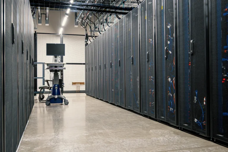 Microsoft pulls out of Nscale’s AI datacentre project in Essex Steel framework cabinets housing servers networking devices and cables in contemporary equipped data center